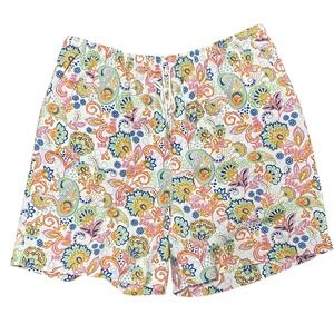 Coral Bay Everyday Short Womens 1X White Paisley Floral Drawstring Pull On